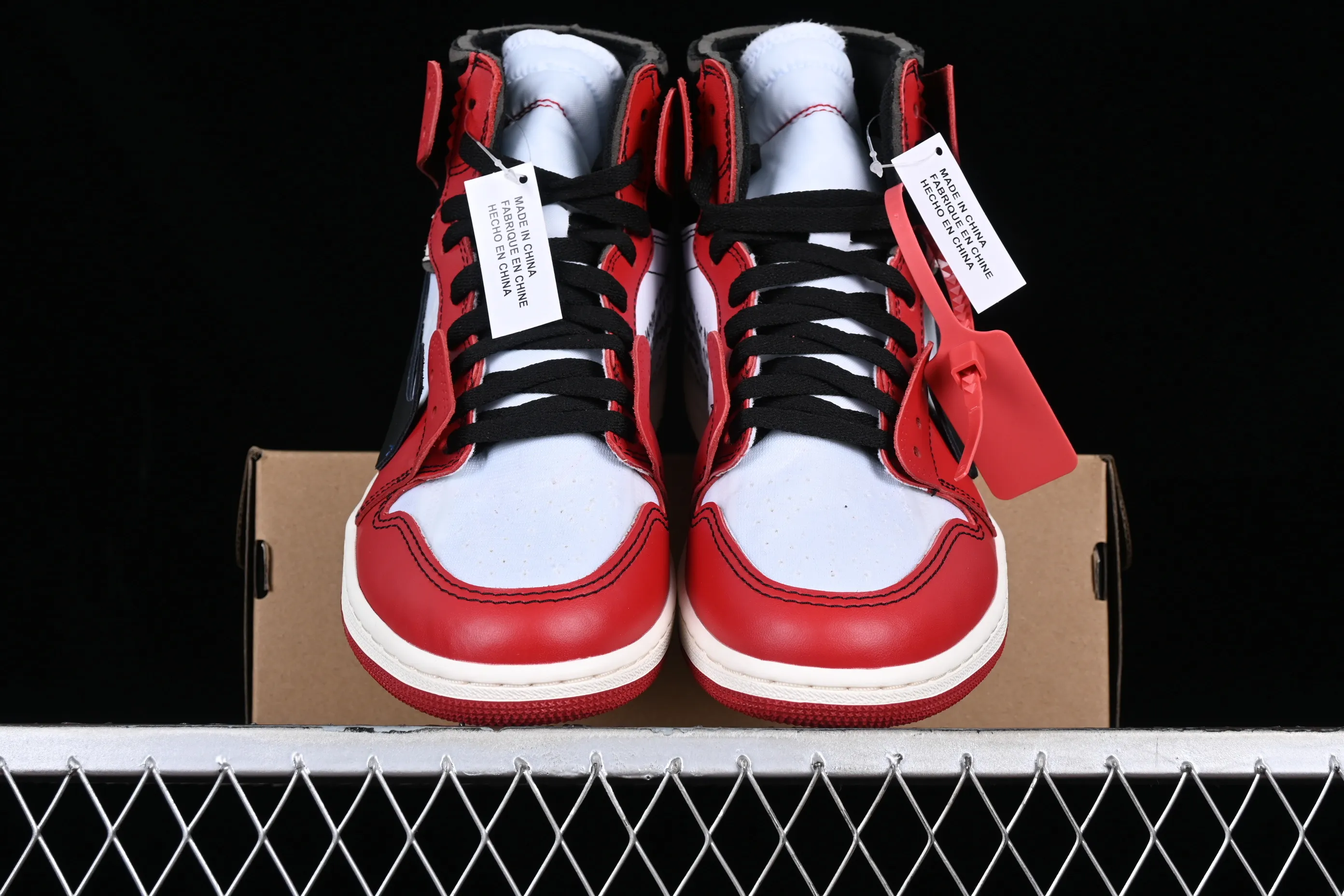 All categories Air Jordan Jordan series basketball shoes Air Jordan 1 High LJR version Off White x Air Jordan OW AJ1 Joe 1 joint white and red high-top basketball shoes AA3834-101